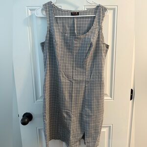 ILU Vintage Black Blue and White Checkered Midi Dress